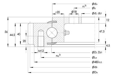 Four-point contact Slewing bearing VLA 20