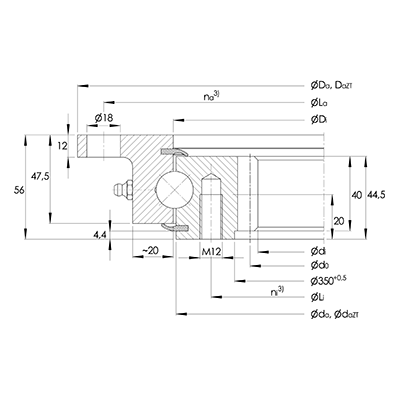 Four-point contact Slewing bearing VLI 20