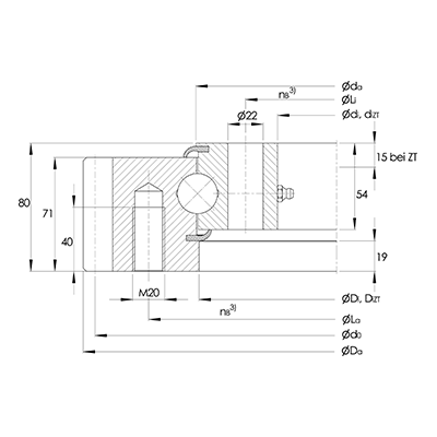 Four-point contact slewing bearing VSA25